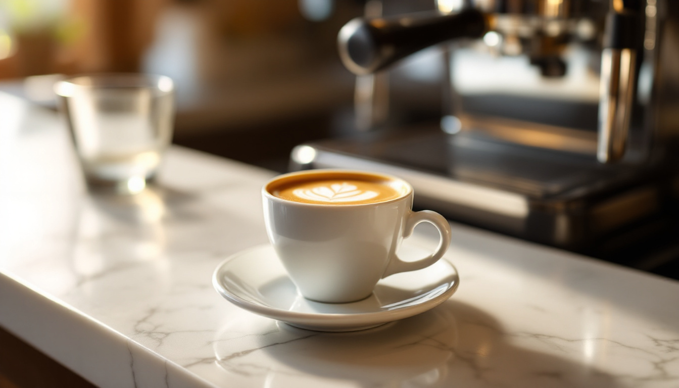 Echten italienischen Espresso erkennen an der goldbraunen Crema in einer Tasse auf einer Bartheke
