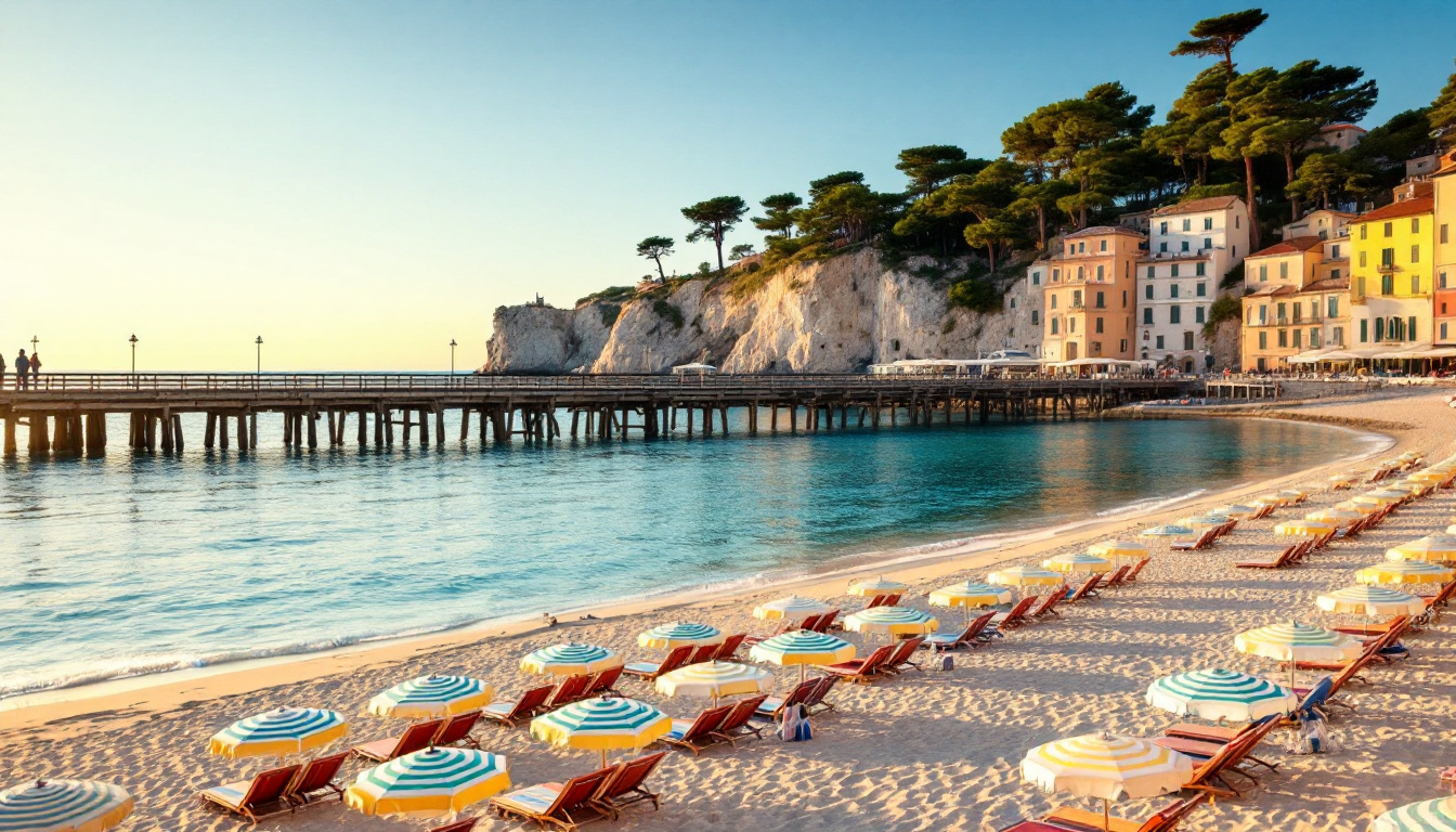 Adria Italien: Küste mit Sandstrand, Sonnenschirmen und türkisem Meer