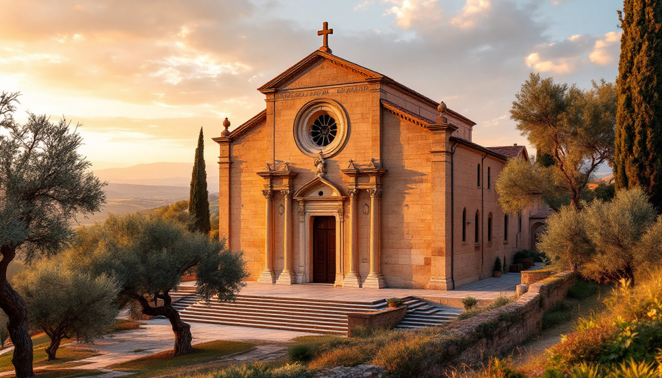 Historischer Wallfahrtsort in Italien mit Basilika im Abendlicht