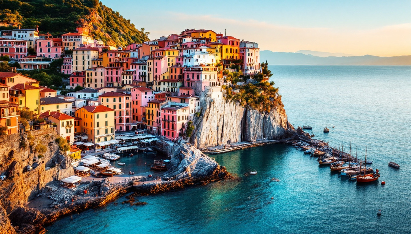 Italien Orte: Küstendorf mit pastellfarbenen Häusern über dem Meer
