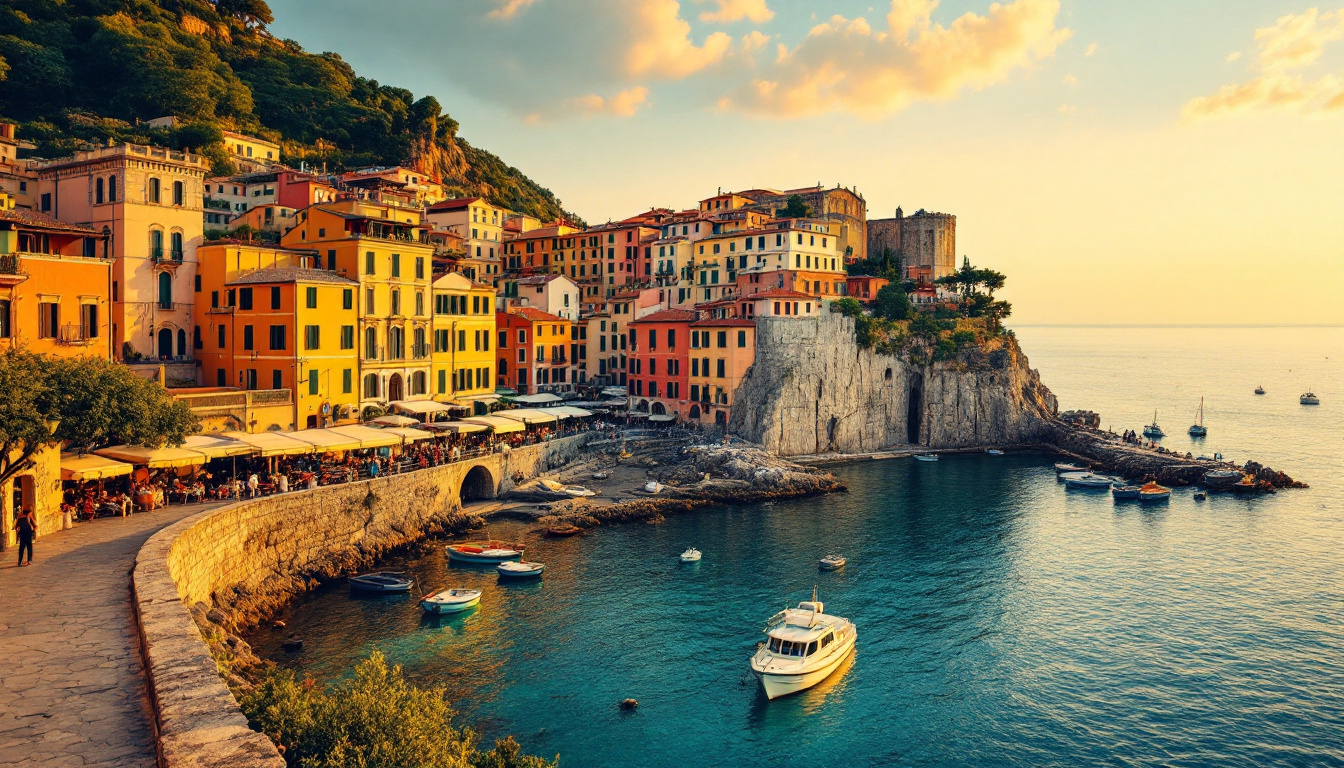 Städte am Meer in Italien: Küstenstadt mit Hafen und Promenade am Mittelmeer